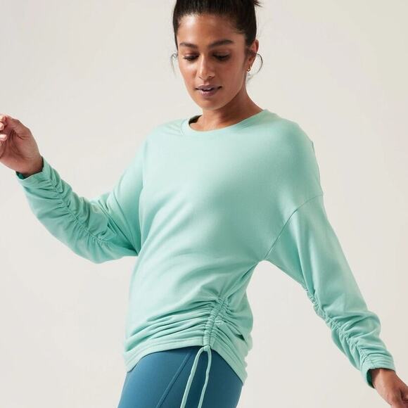 Athleta Lombard Sweatshirt I Large I Reef Green Ruched Crewneck Athleisure Soft - Picture 5 of 9